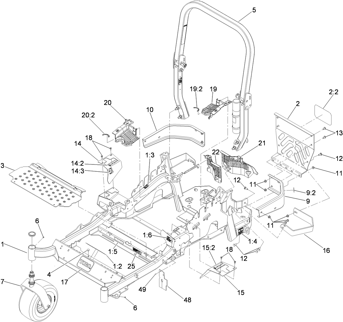 Front Frame and Caster Wheel Assembly