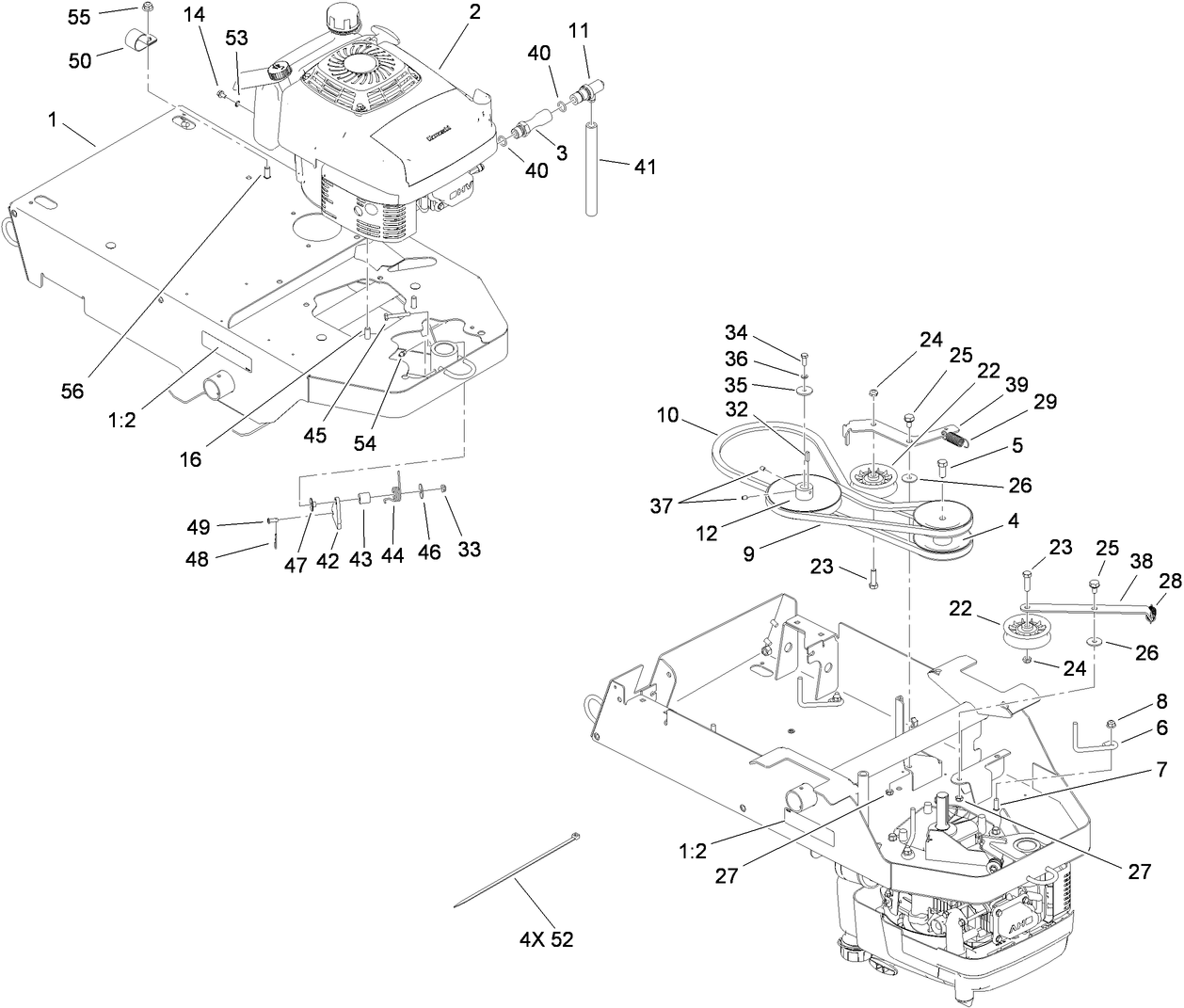 Engine, Fuel Tank and Frame Assembly