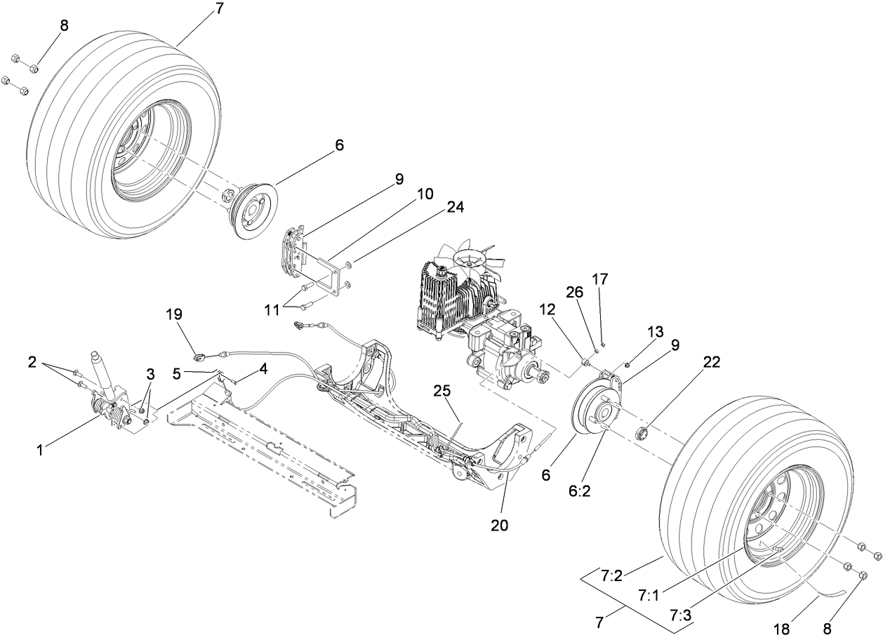 Rear Wheel and Park Brake Assembly