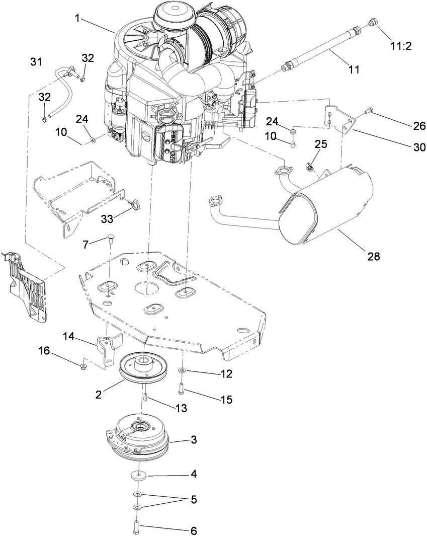 Engine, Clutch and Muffler Assembly
