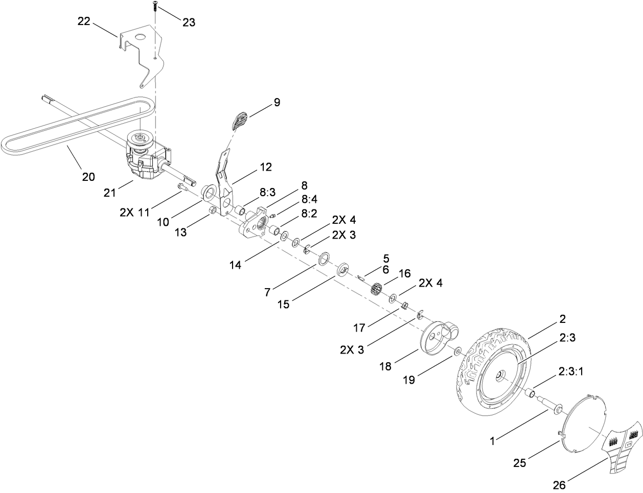 Transmission, Rear Wheel and Height-of-Cut Assembly
