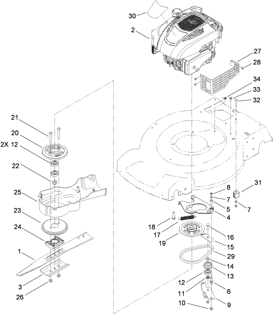 Engine, Blade, Brake and Clutch Assembly