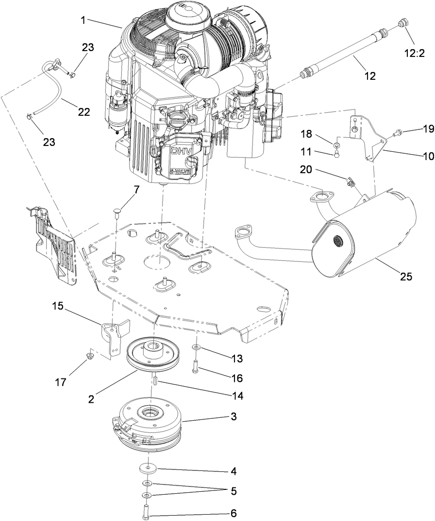 Engine, Clutch and Muffler Assembly