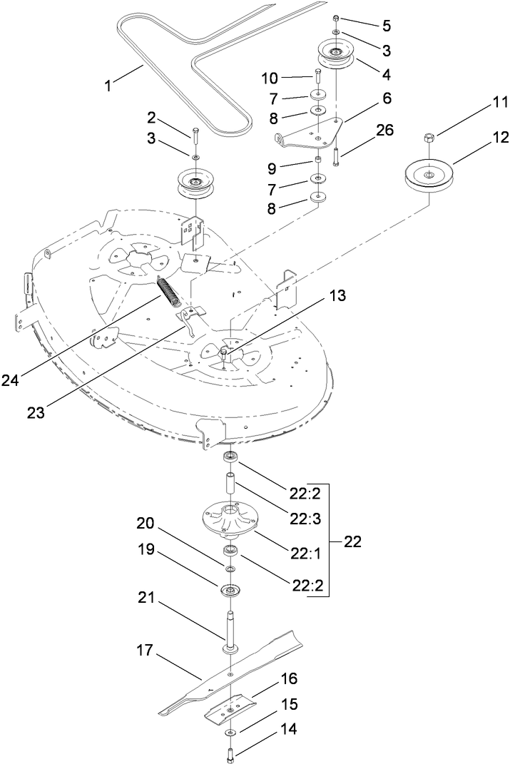 42 Inch Deck Spindle and Belt Drive Assembly