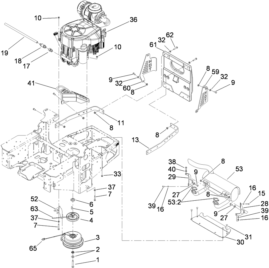 Engine, Clutch and Muffler Assembly