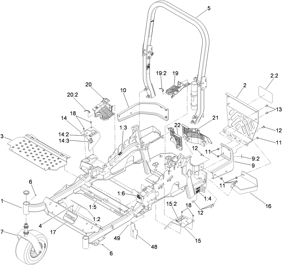 Front Frame and Caster Wheel Assembly
