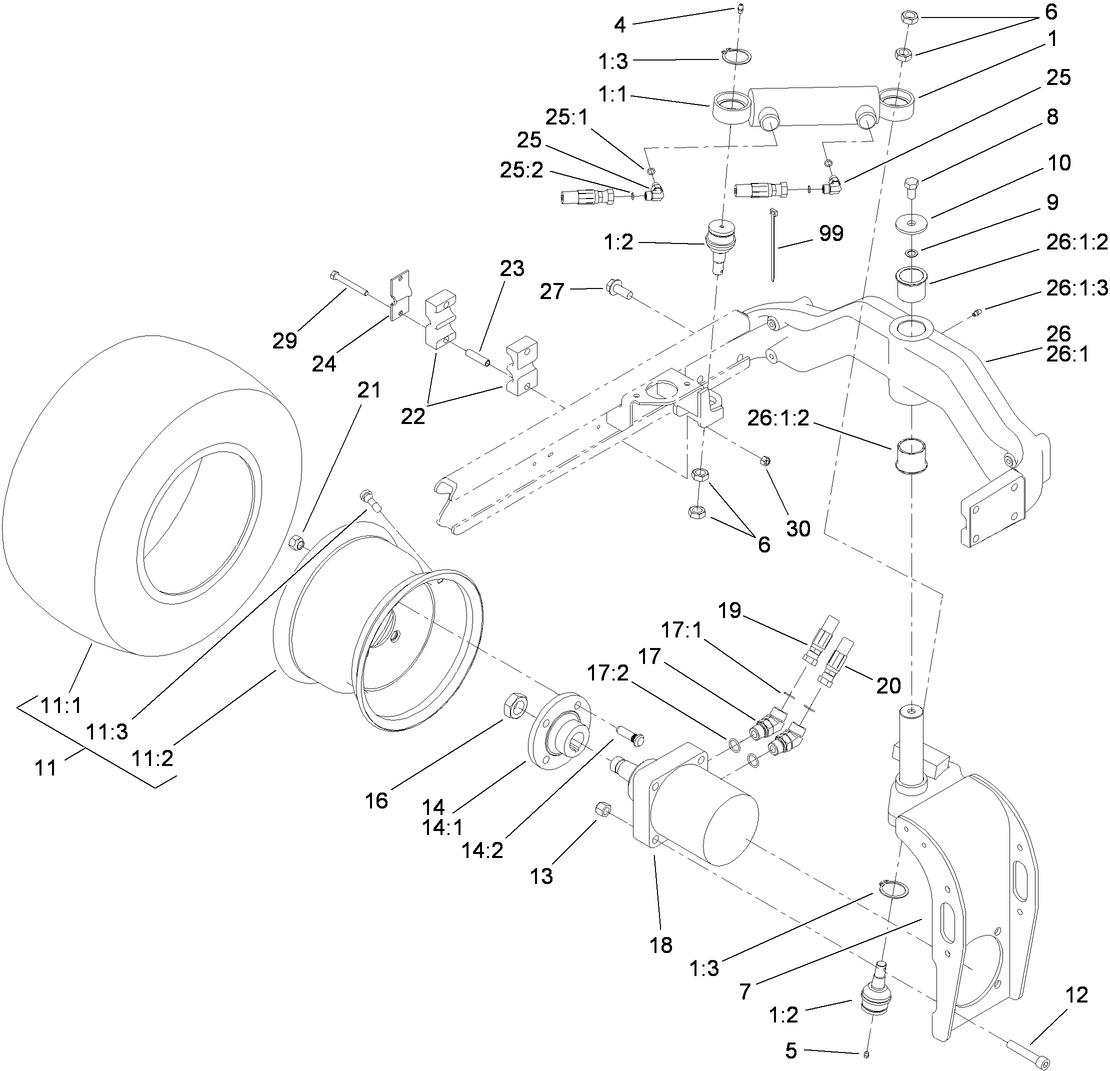 Rear Fork and Tire Assembly