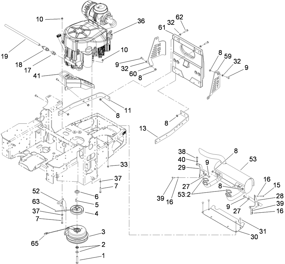 Engine, Clutch and Muffler Assembly