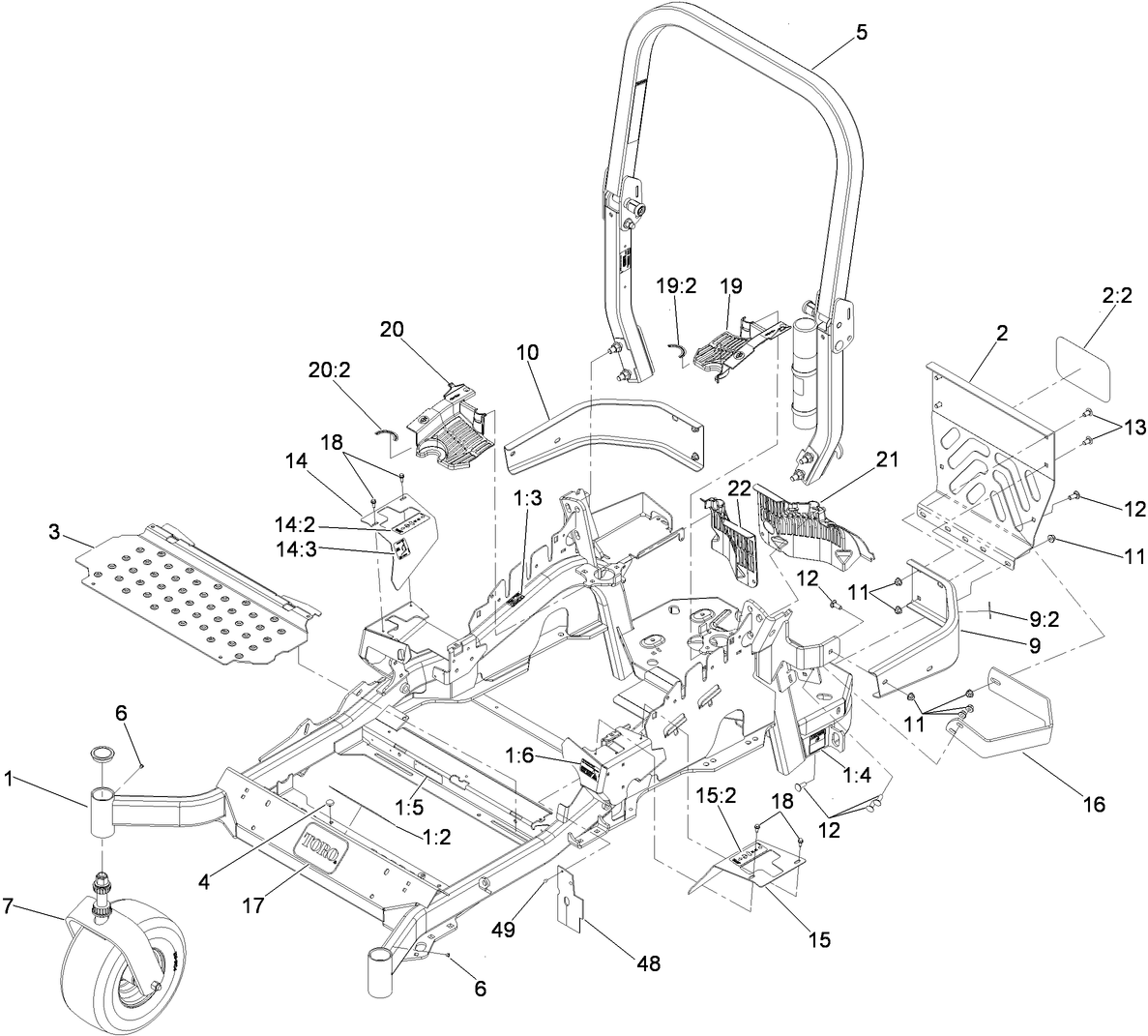 Front Frame and Caster Wheel Assembly
