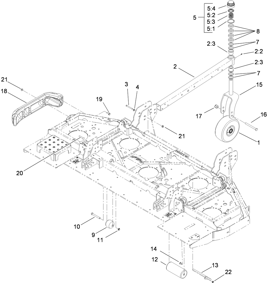 Center Deck Roller, Skid and Caster Wheel Assembly