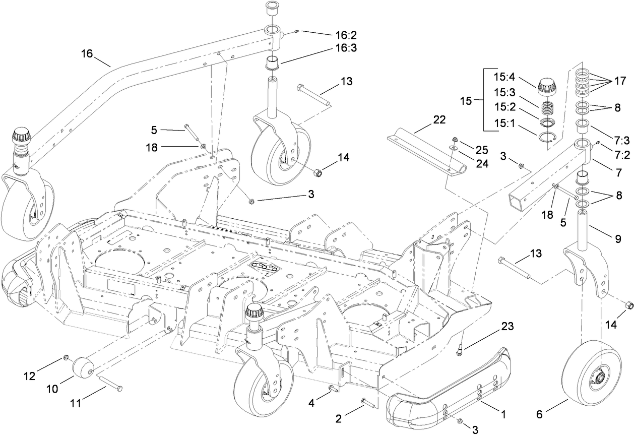 Right Deck Roller, Skid and Caster Wheel Assembly
