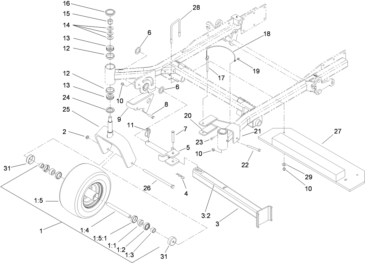 Fork, Caster Wheel and Z Stand Assembly