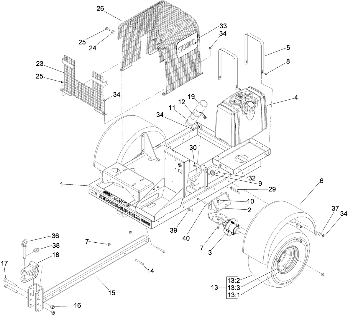 Hitch, Trailer, Fuel Tank, Hub and Wheel Assembly