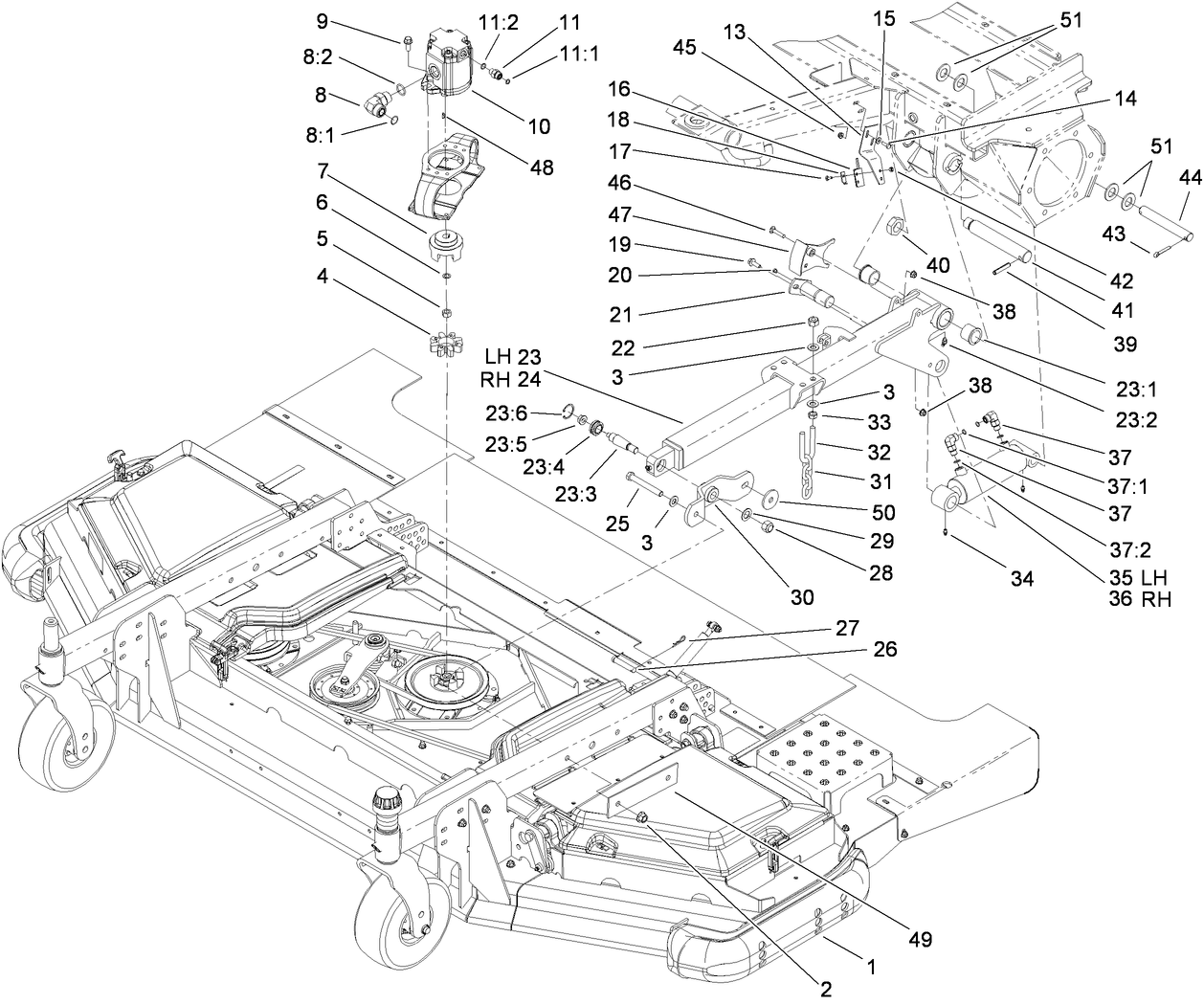 Front Deck Lift Arm and Cylinder Assembly