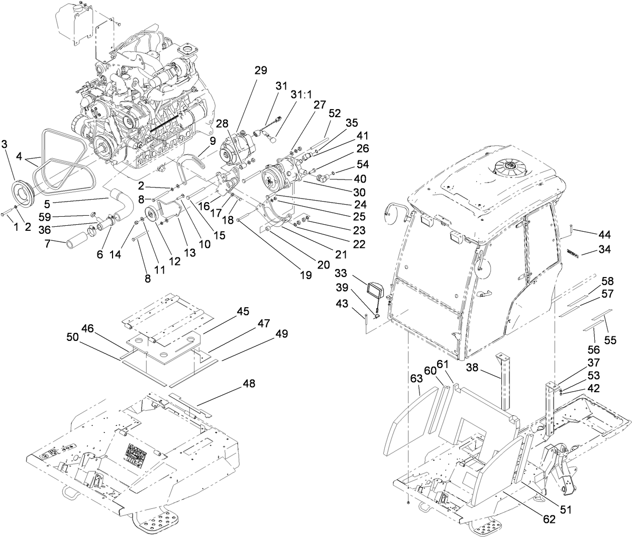 Cab Installation, Alternator and Compressor Assembly