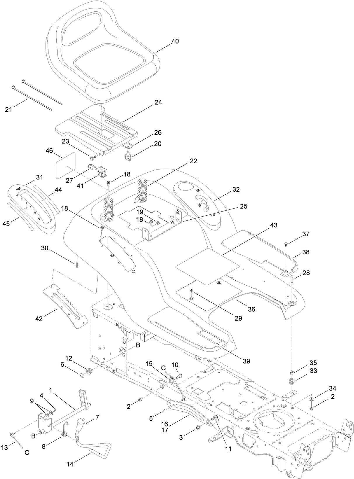 Seat, Fender and Deck Lift Assembly