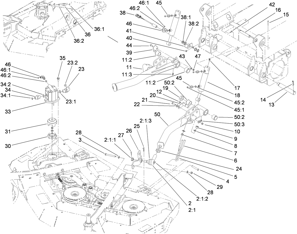 Front Deck Lift Arm and Cylinder Assembly