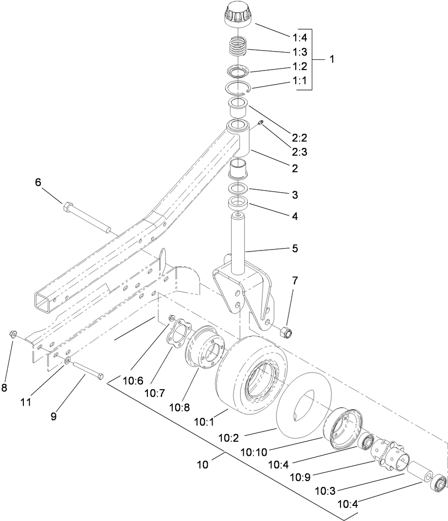 Right and Left Hand Caster Arm and Wheel Assembly