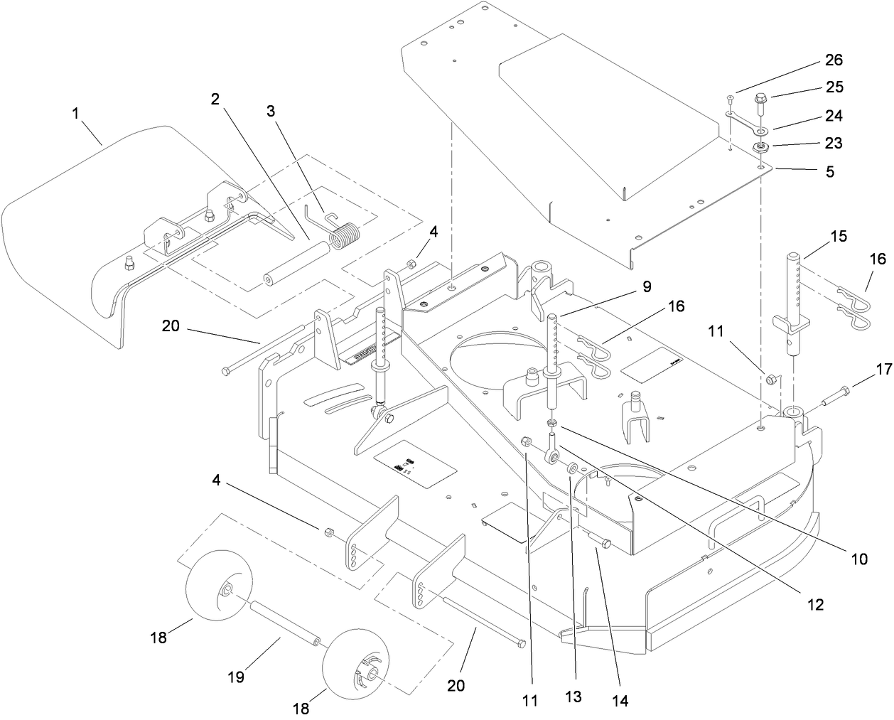 Deck Deflector, Roller and Cover Assembly