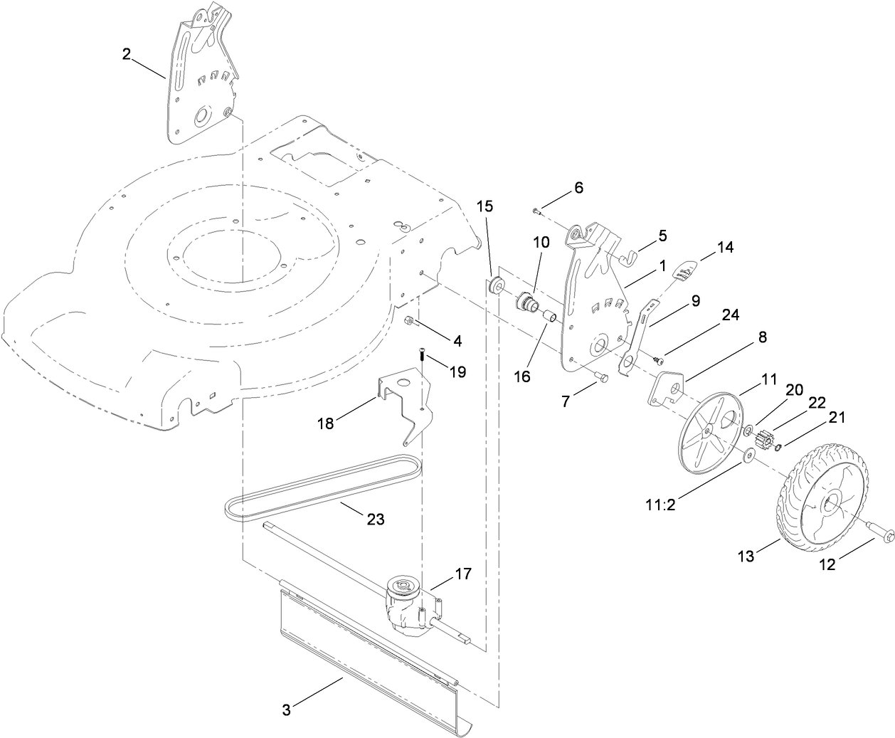 Transmission, Rear Wheel and Height-of-Cut Assembly
