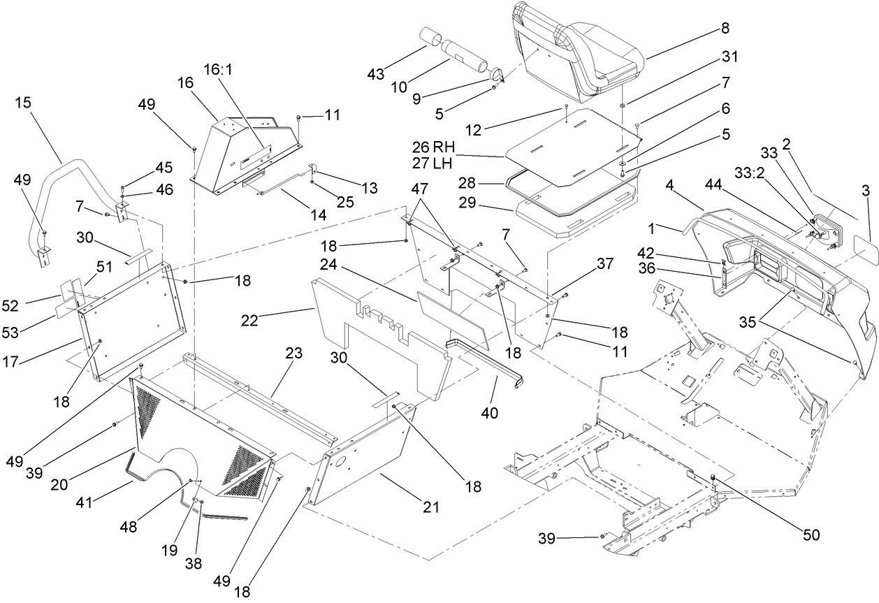 Seat, Engine Cover and Front Console Assembly