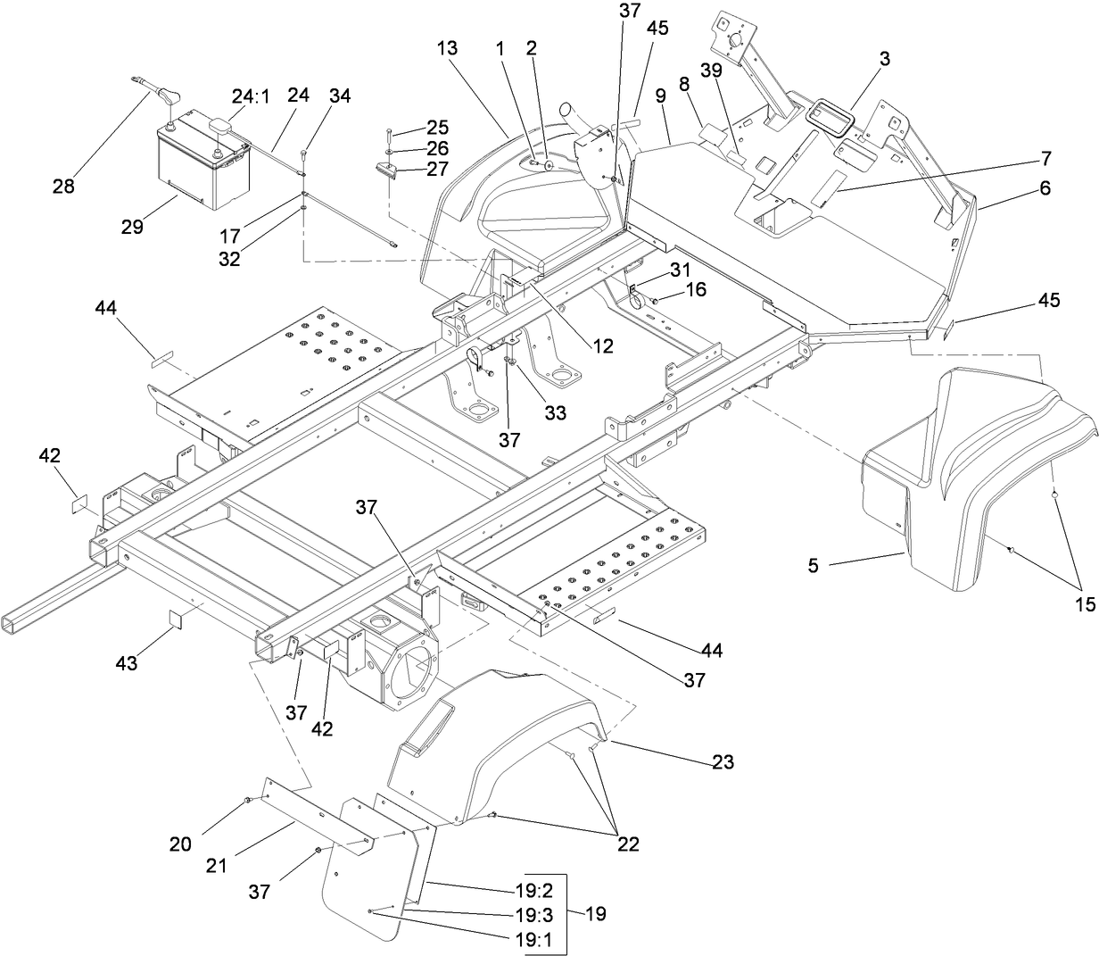 Frame, Fender and Battery Assembly