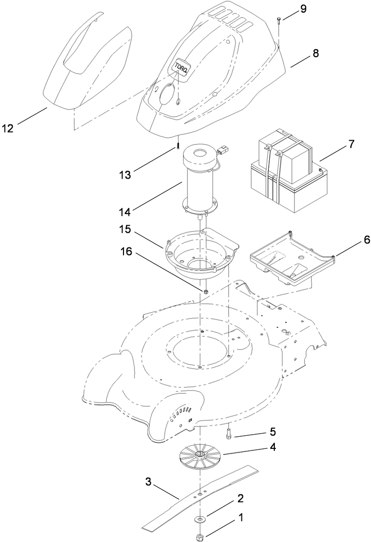 Shroud, 36 Volt Motor and Battery Assembly