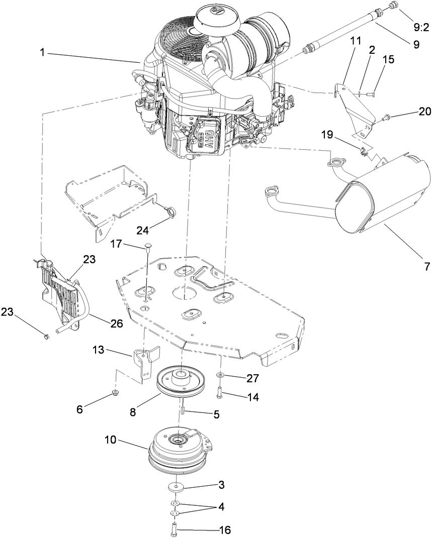 Engine, Muffler and Clutch Assembly