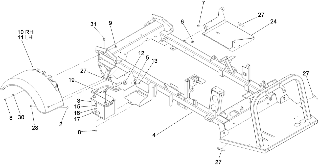 Rear Fender and Battery Mount Assembly