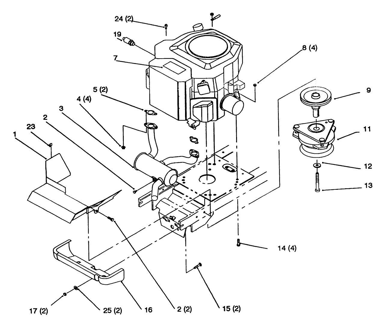 Twin Cylinder Engine, Muffler, And P.t.o.