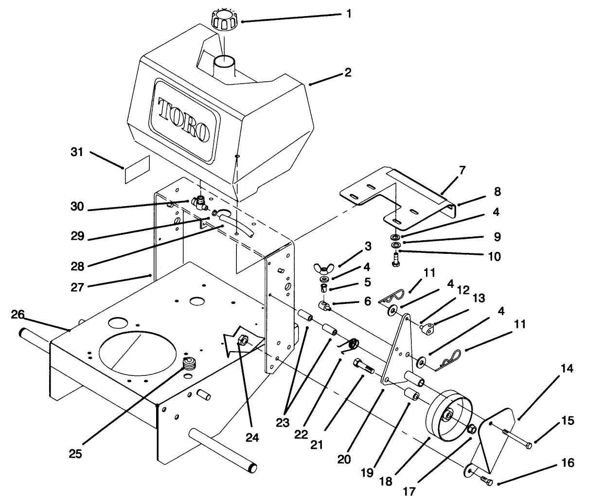Frame, Fuel Tank And Wheel Drive Idler