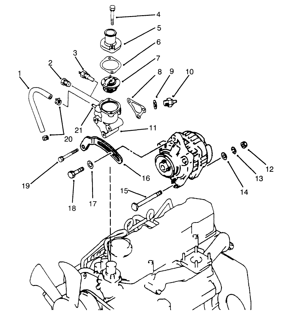 Thermostat And Alternator Mount Assembly