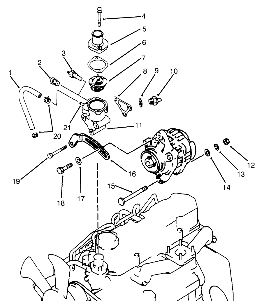 Thermostat And Alternator Mount Assembly