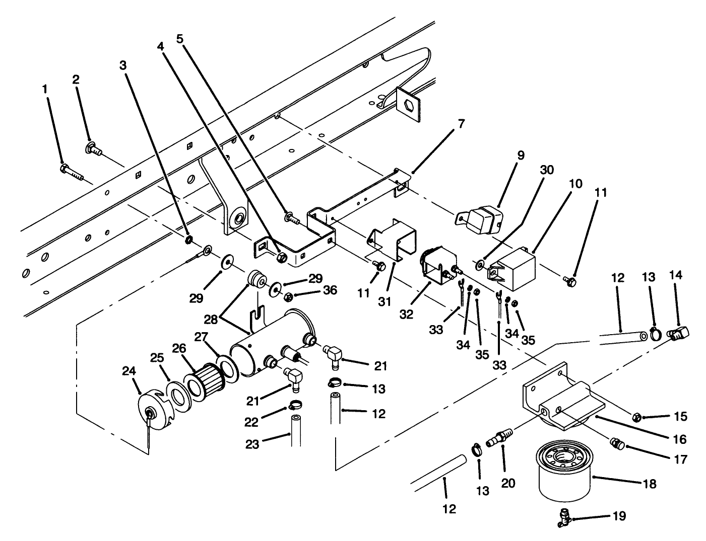 Fuel Filter, Pump & Relay Mounting