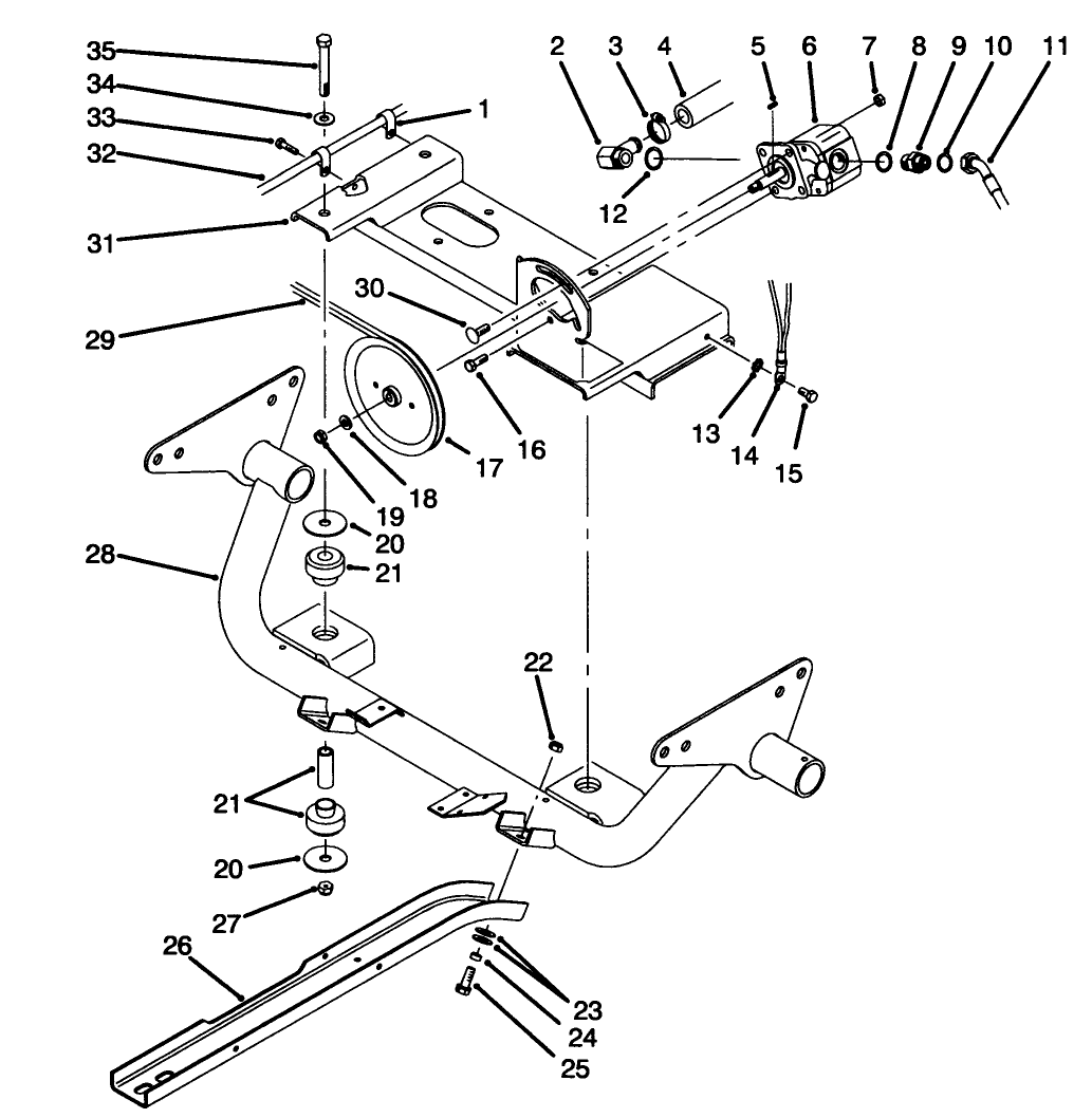 Engine Frame & Hydraulic Pump Drive Assembly