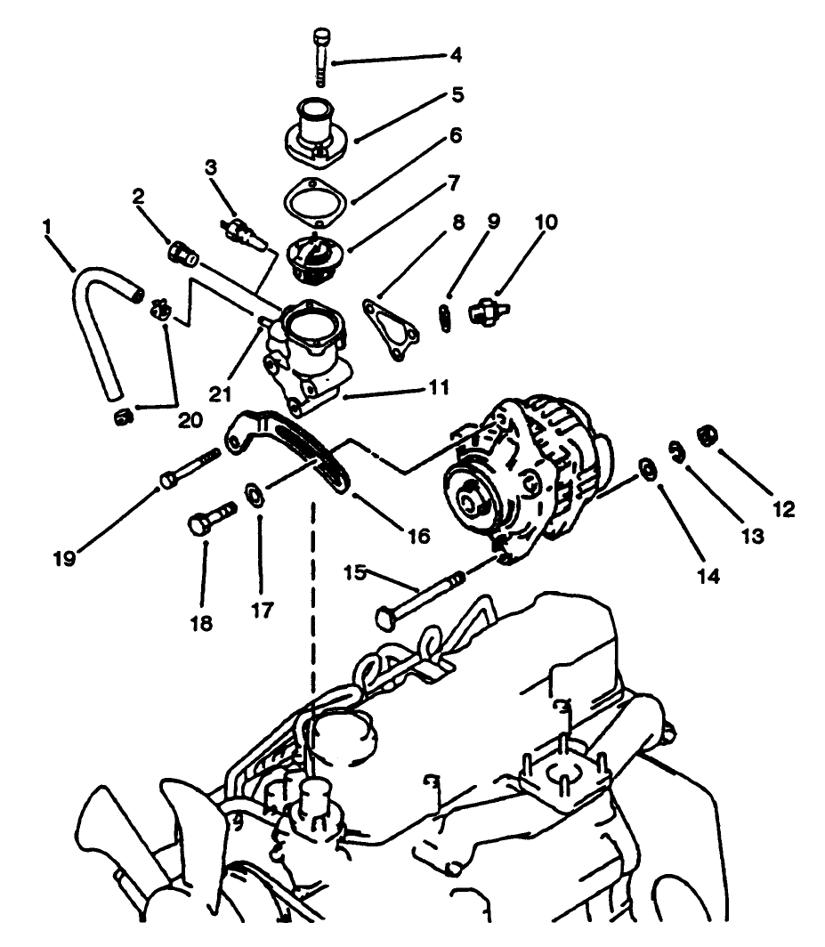 Thermostat And Alternator Mount Assembly