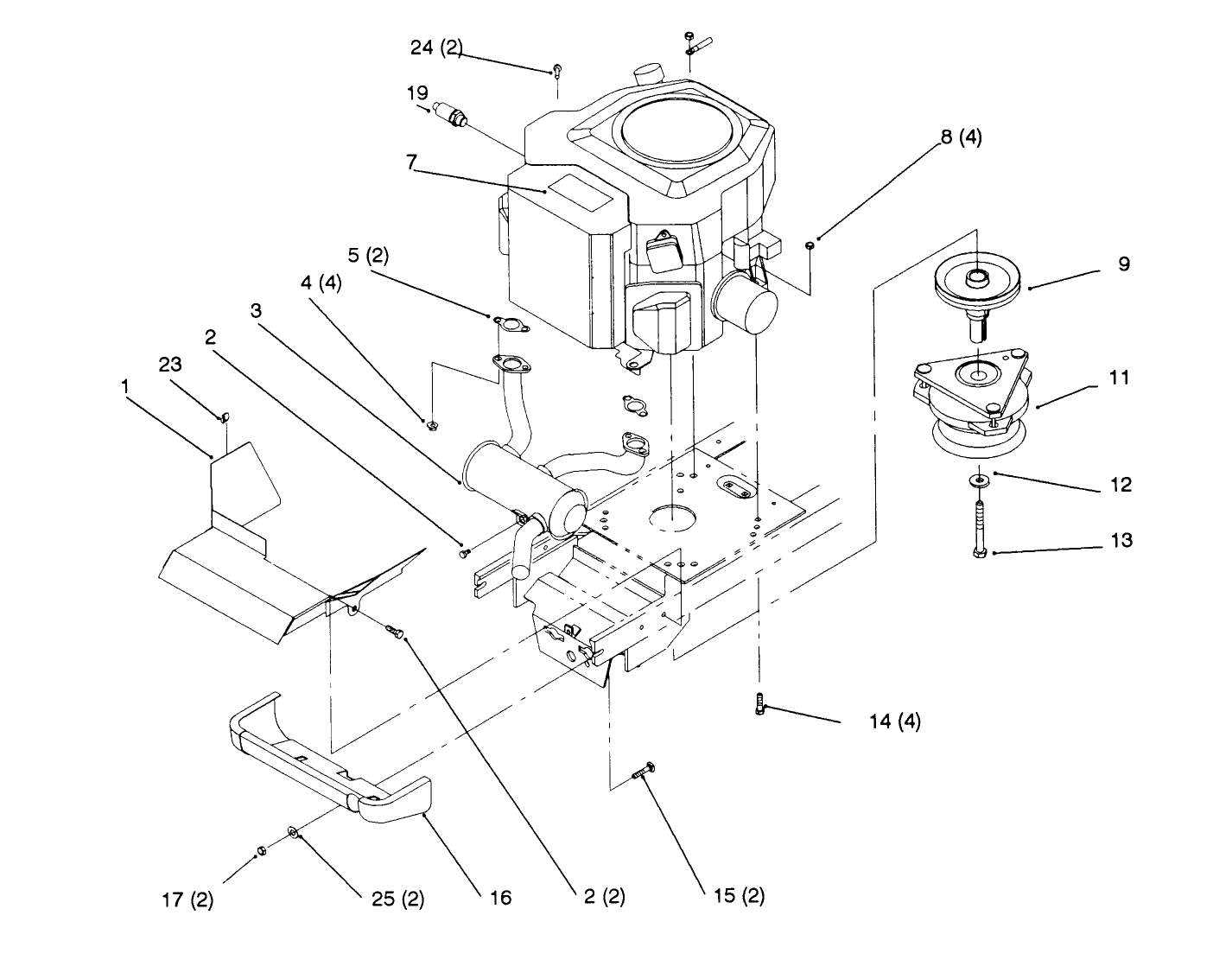 Twin Cylinder Engine, Muffler, And P.t.o.