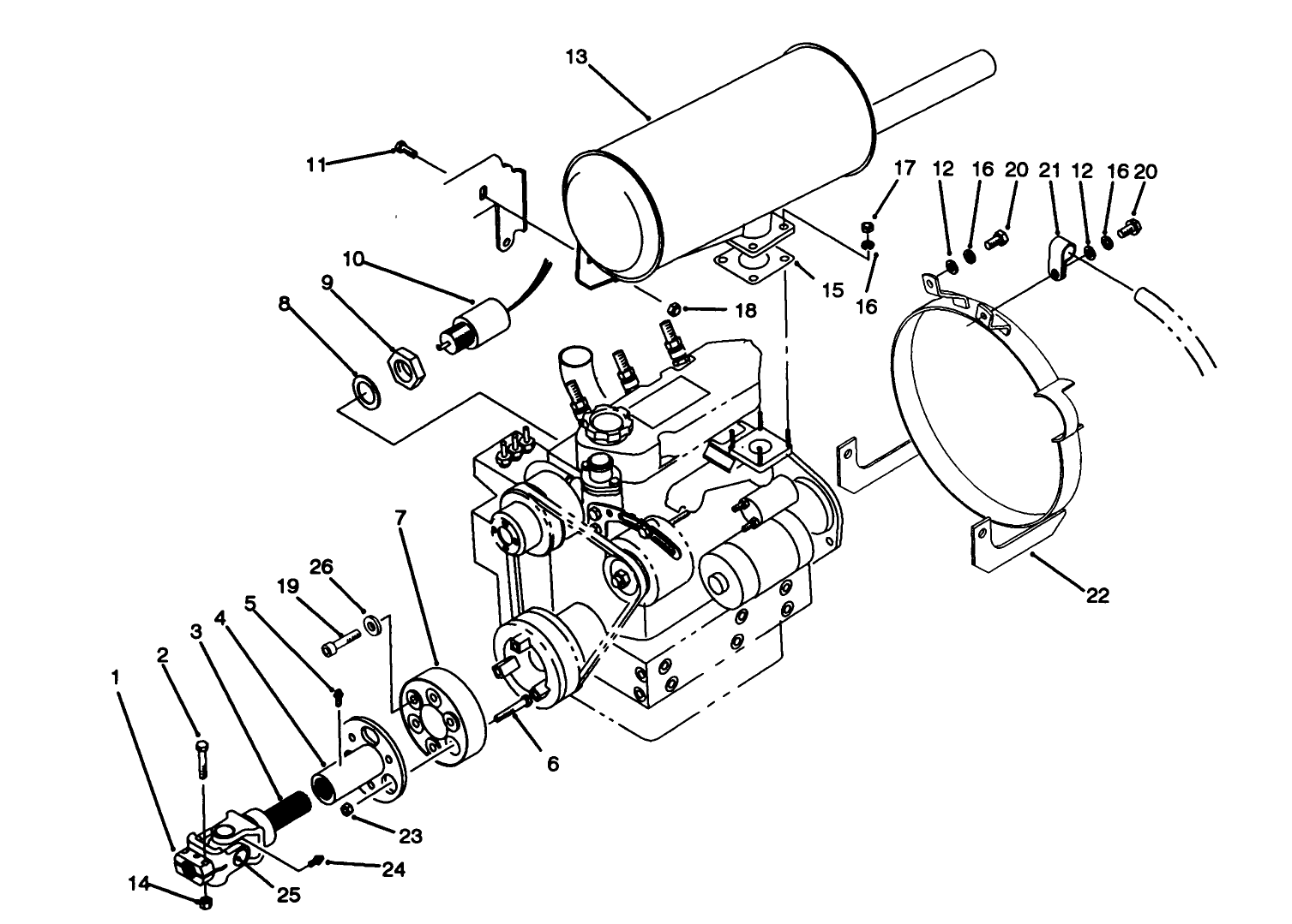 Muffler & Pump Drive Assembly