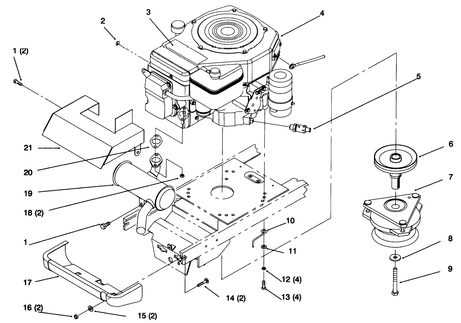 Single Cylinder Engine, Muffler, And P.t.o.