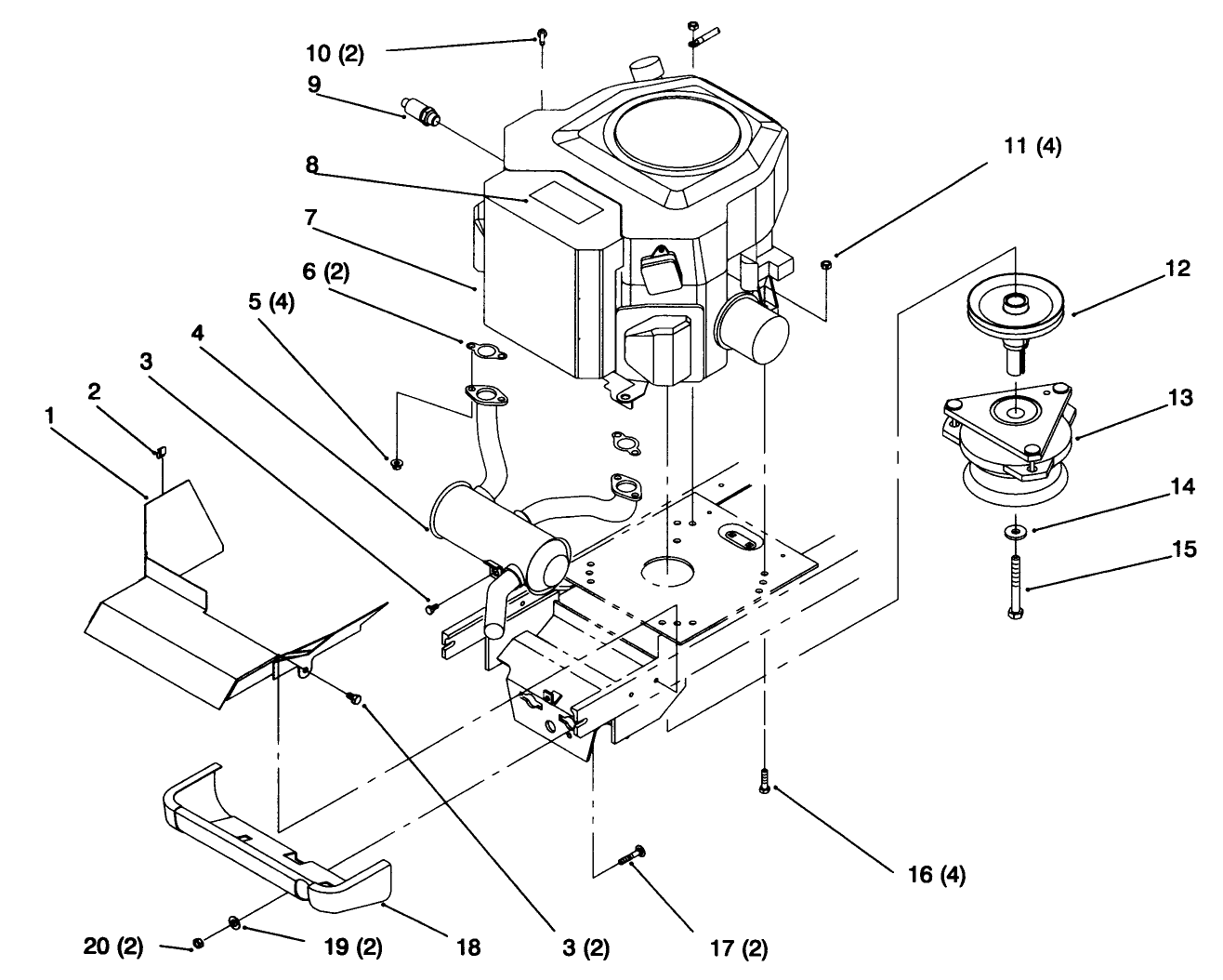 Twin Cylinder Engine, Muffler, And P.t.o.