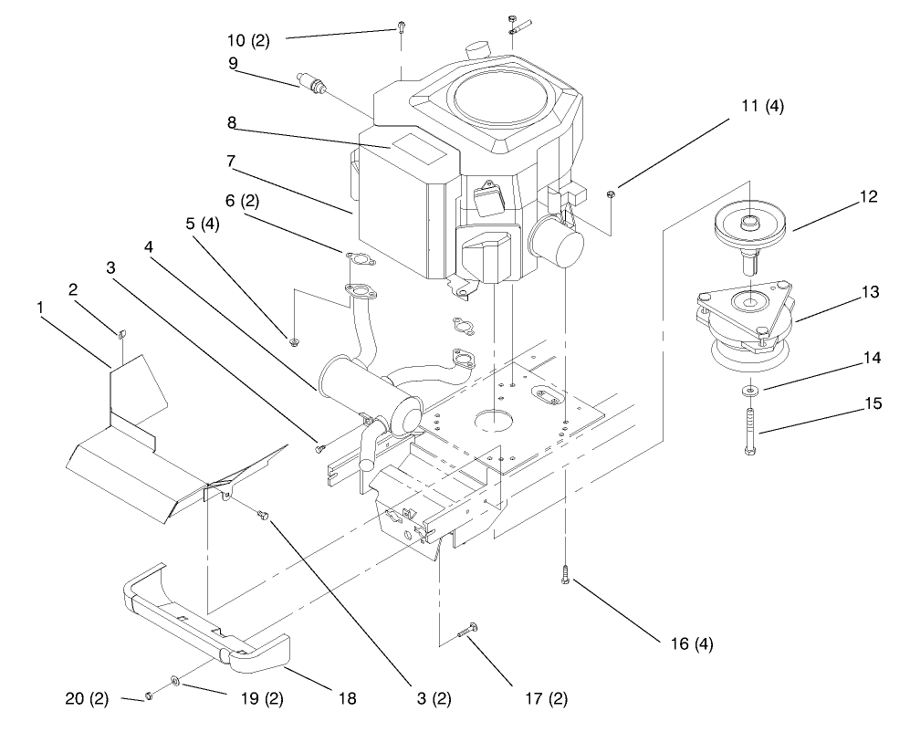 Twin Cylinder Engine, Muffler, And P.t.o.