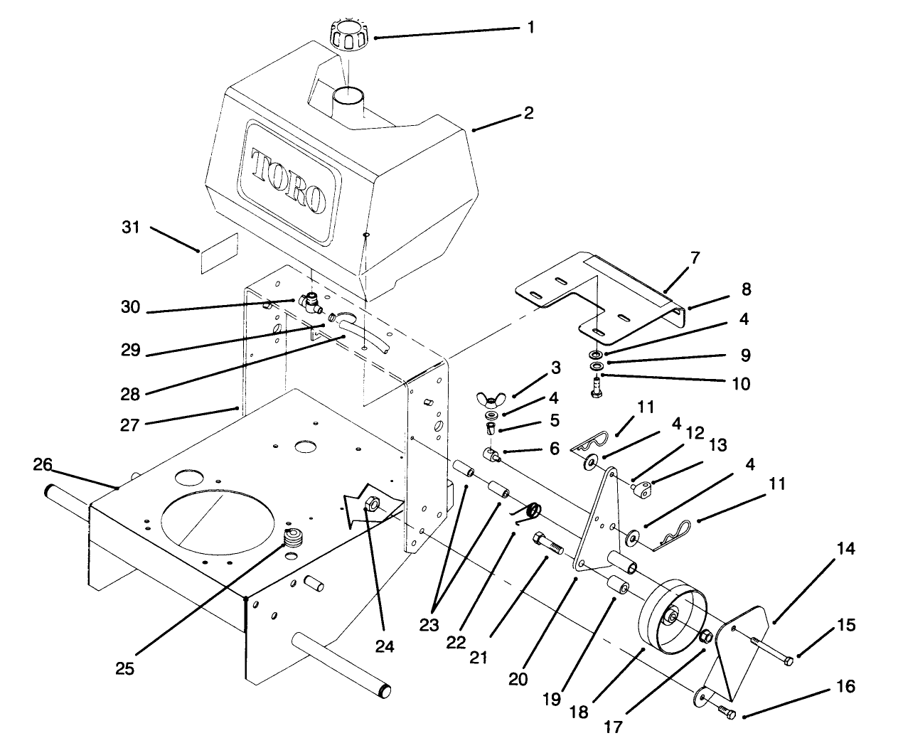 Frame, Fuel Tank And Wheel Drive Idler