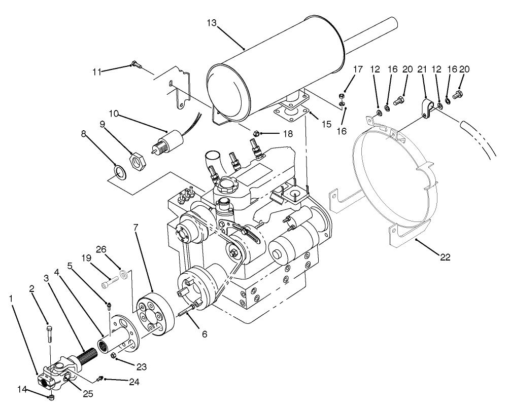 MUFFLER & PUMP DRIVE ASSEMBLY