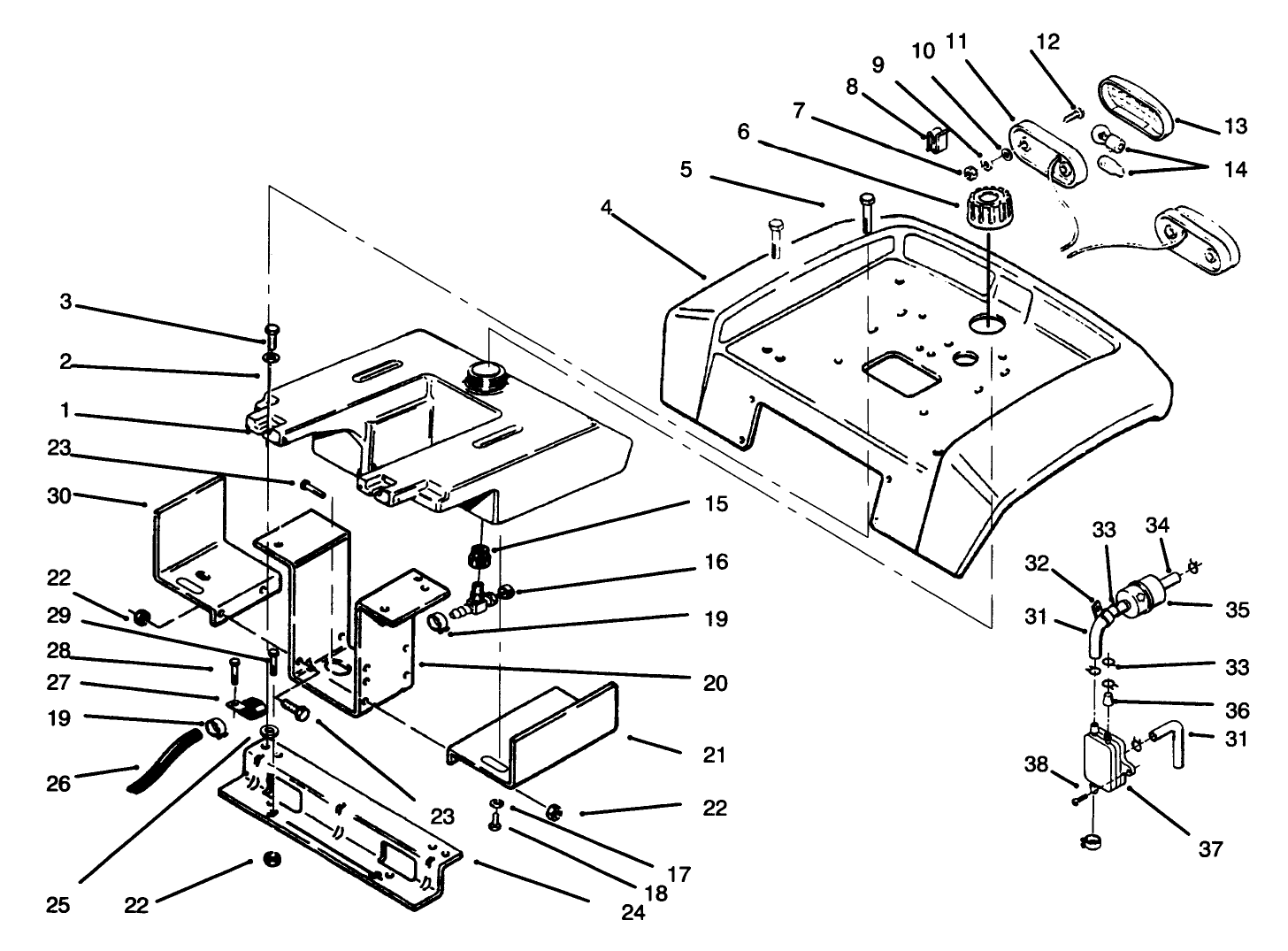 Fuel Tank, Fuel Pump, Fender And Support