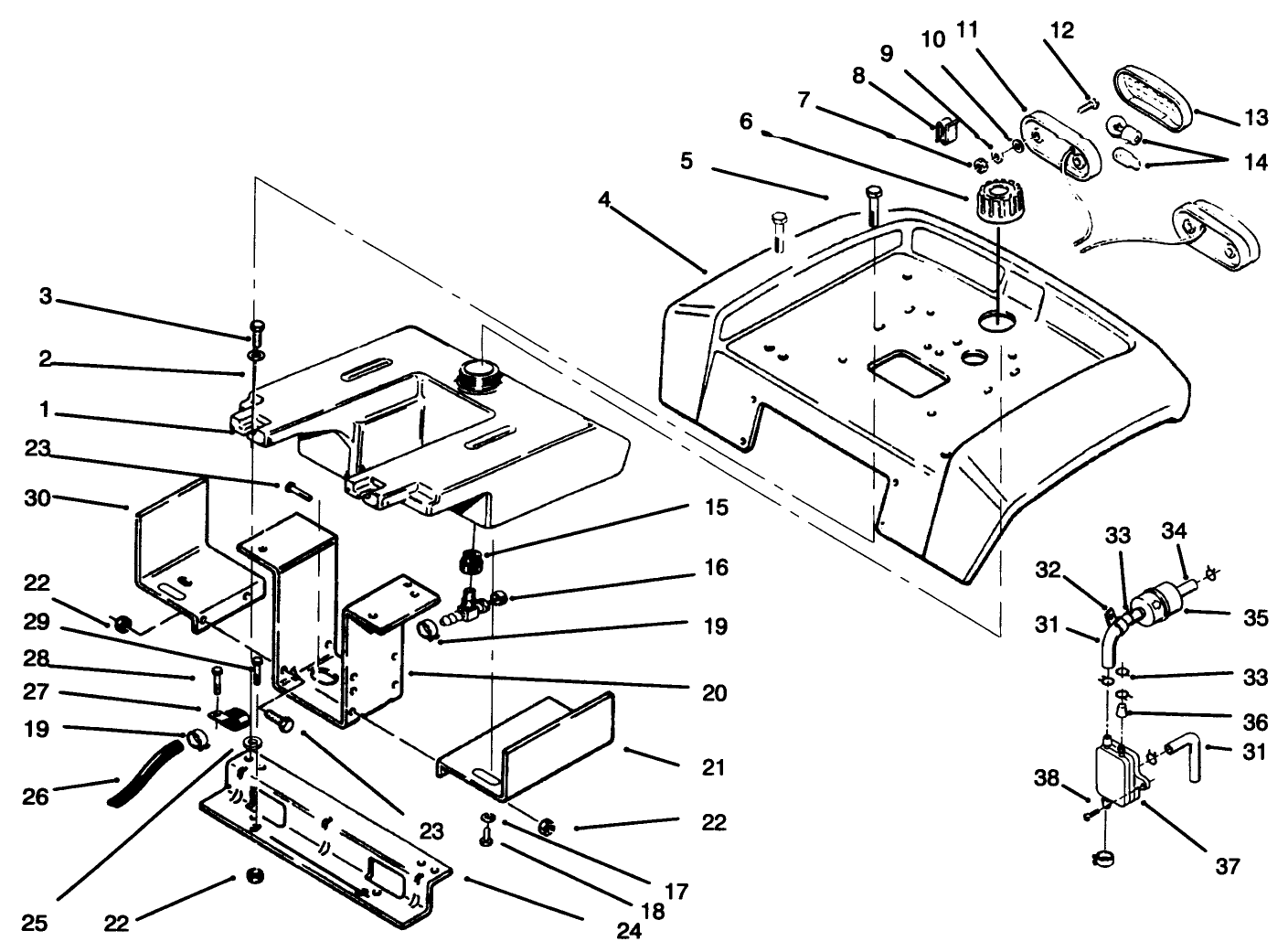 Fuel Tank, Fuel Pump, Fender And Support