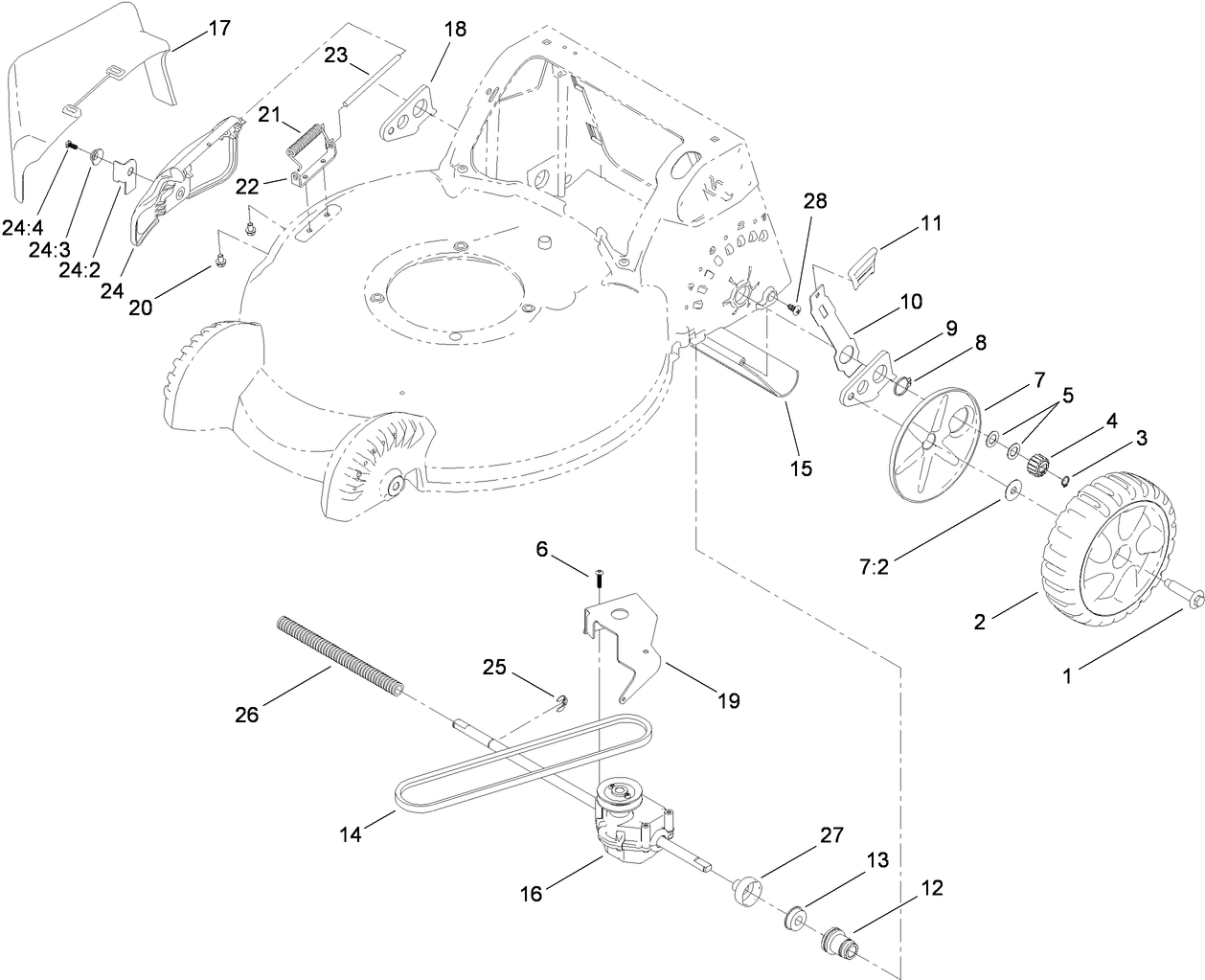 Side Discharge, Transmission and Rear Wheel Assembly