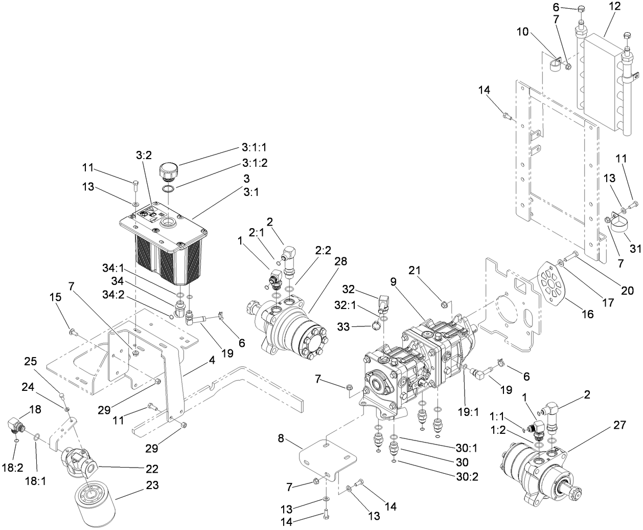 Hydraulic Tank, Motor and Pump Assembly