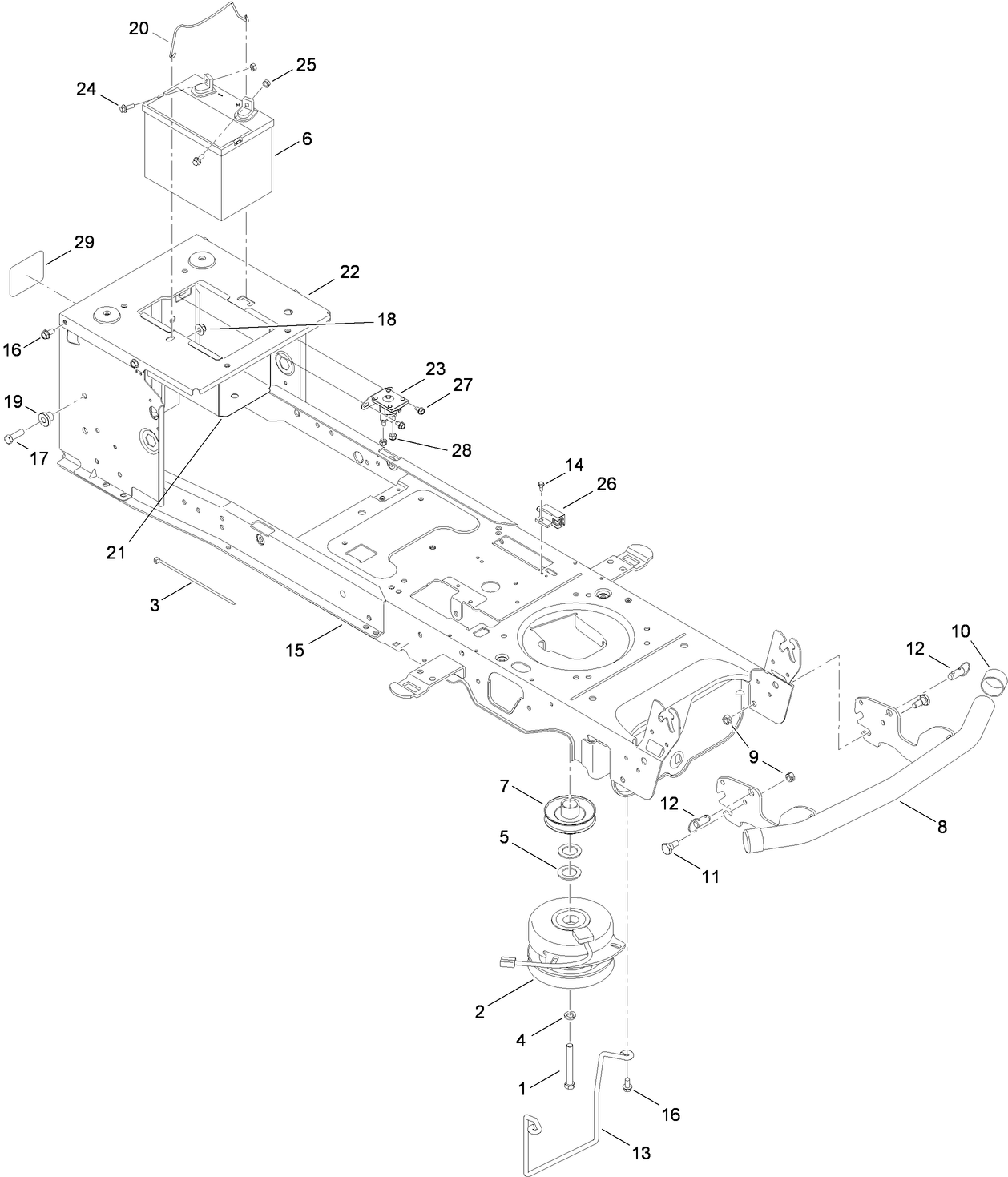 Frame, Battery and Electric PTO Assembly