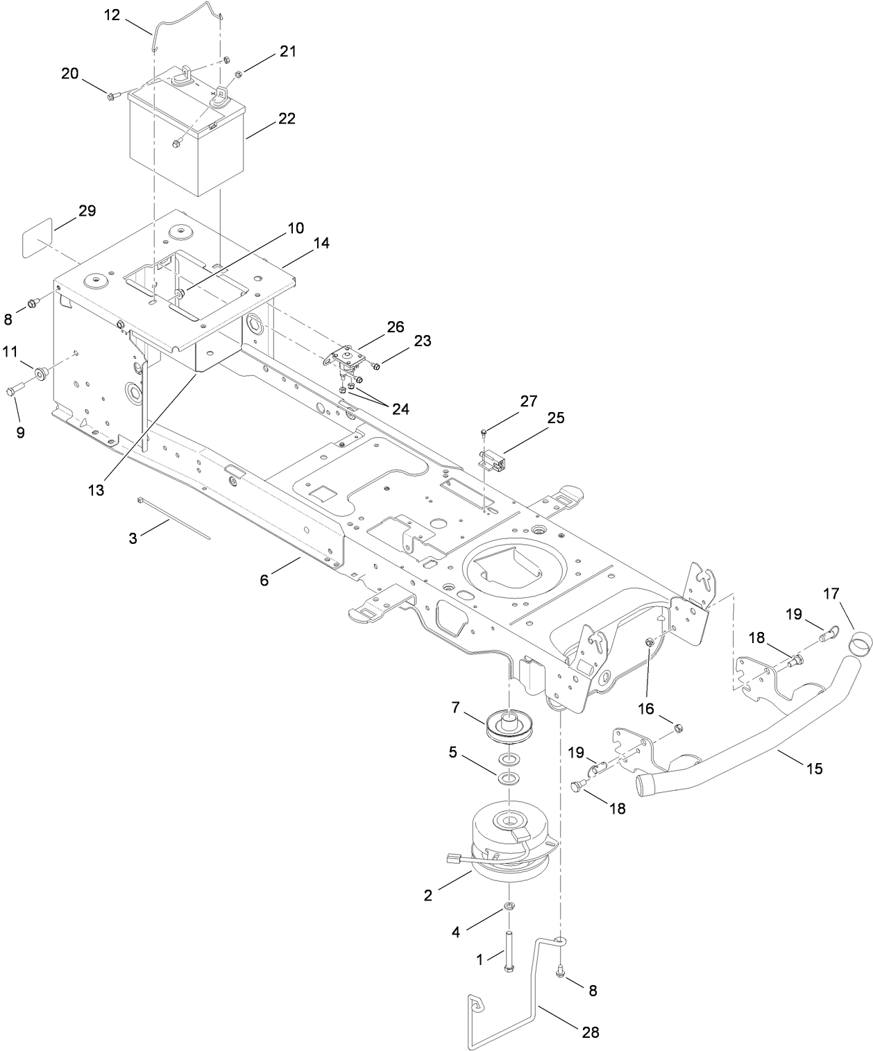 Frame, Battery and Electric PTO Assembly