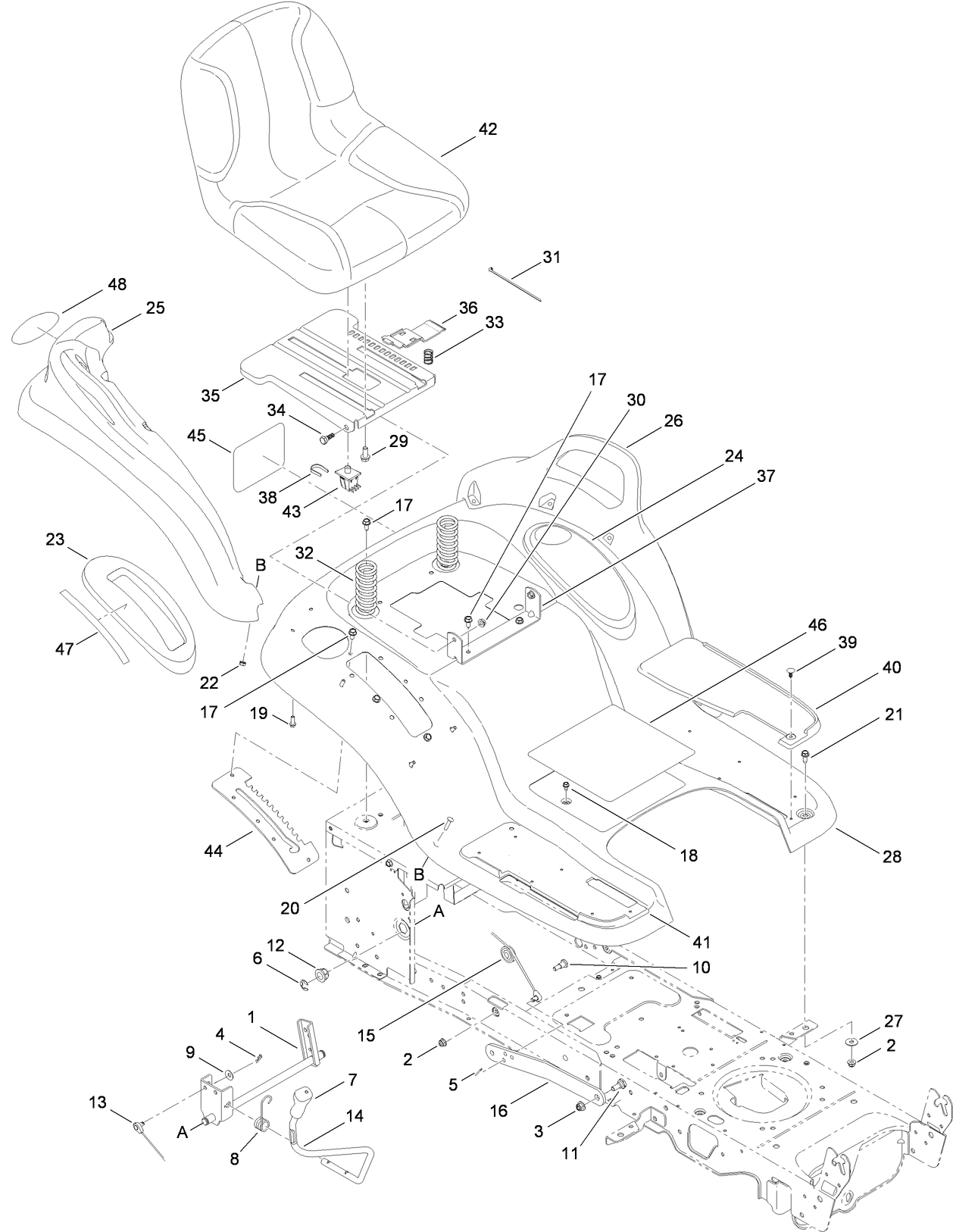 Seat, Fender and Deck Lift Assembly
